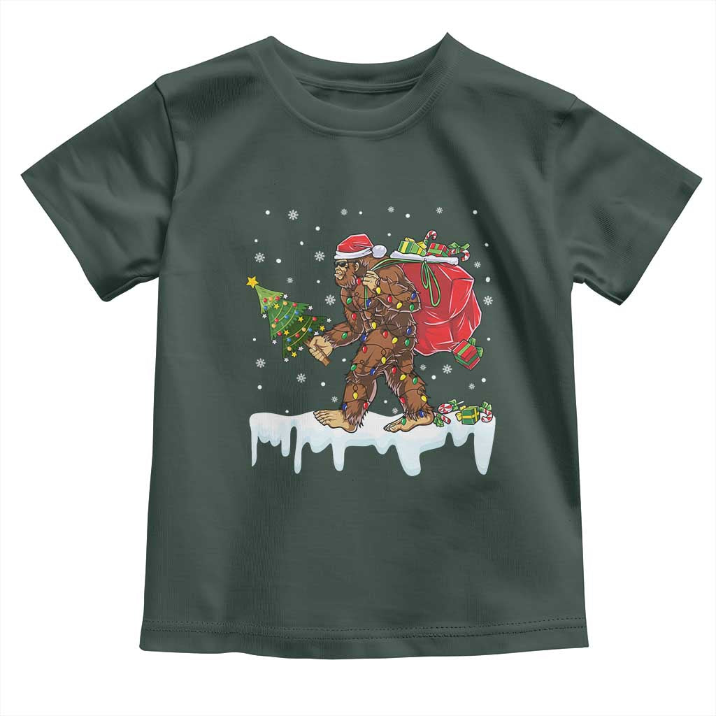 Bigfoot Christmas Tree Lights Baby Shirt Believe Xmas Sasquatch Lovers Funny TS10 Dark Forest Green Print Your Wear