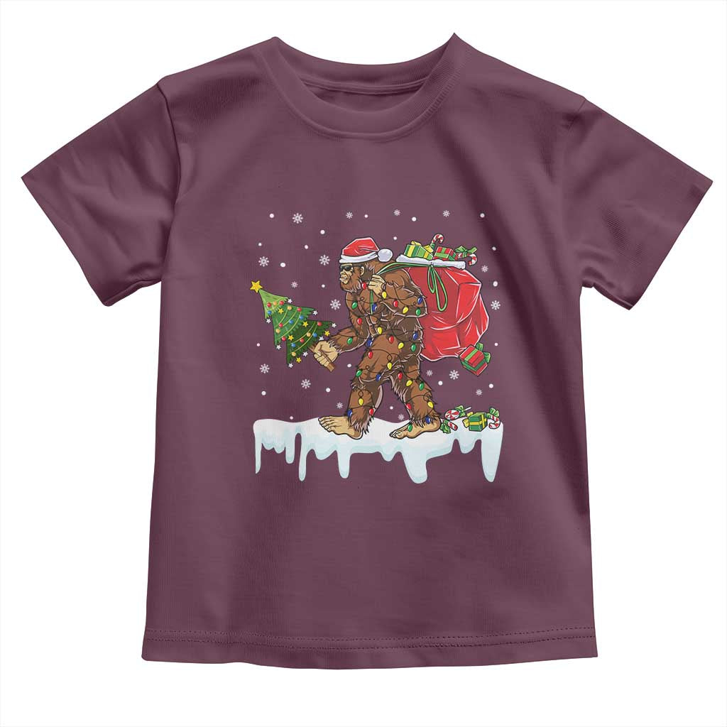 Bigfoot Christmas Tree Lights Baby Shirt Believe Xmas Sasquatch Lovers Funny TS10 Maroon Print Your Wear