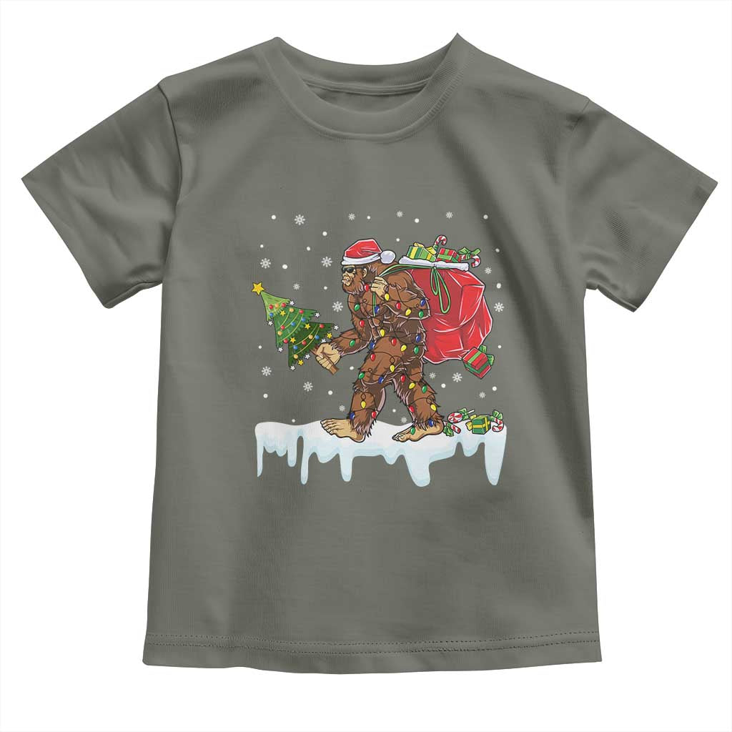 Bigfoot Christmas Tree Lights Baby Shirt Believe Xmas Sasquatch Lovers Funny TS10 Military Green Print Your Wear