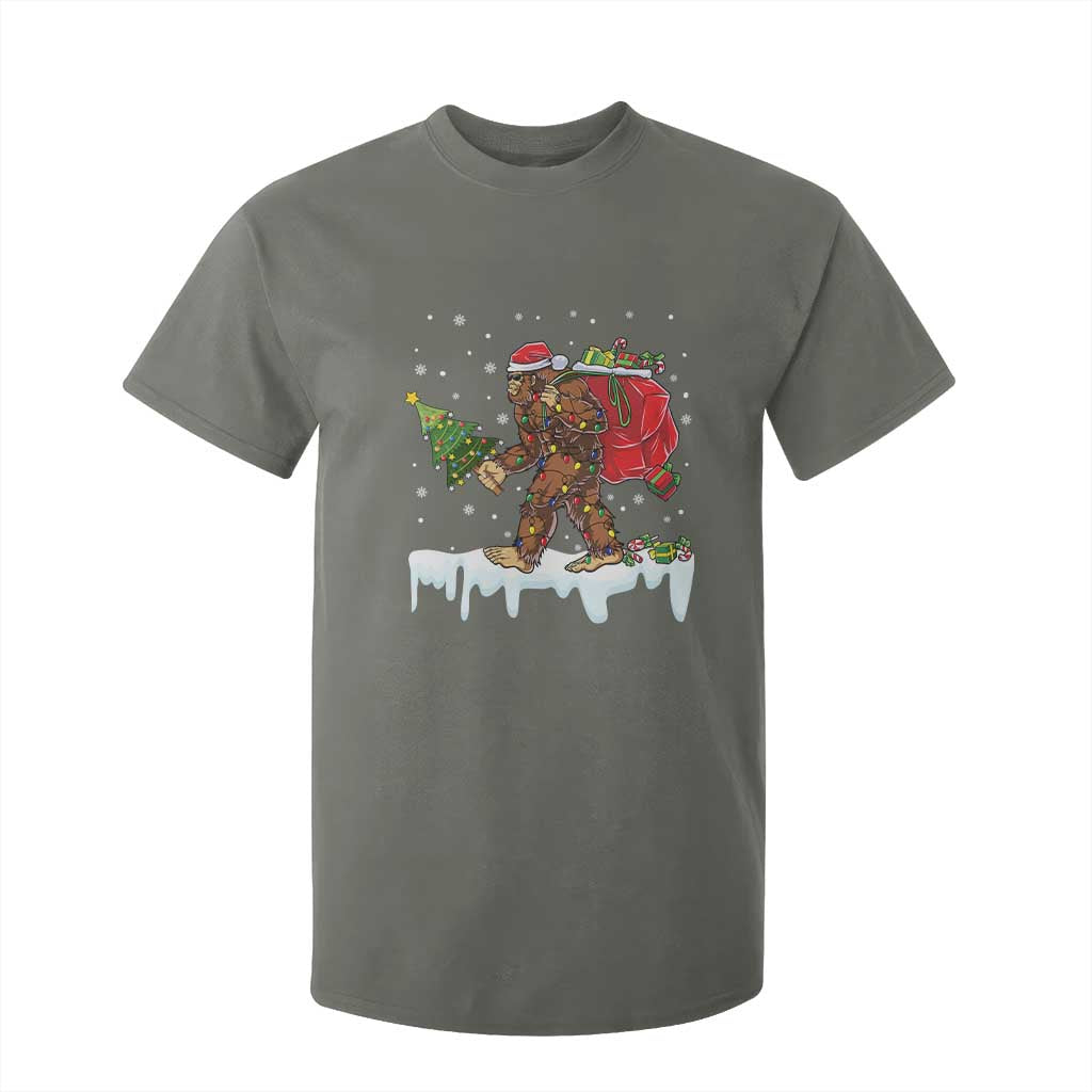 Bigfoot Christmas Tree Lights T Shirt For Kid Believe Xmas Sasquatch Lovers Funny TS10 Military Green Print Your Wear