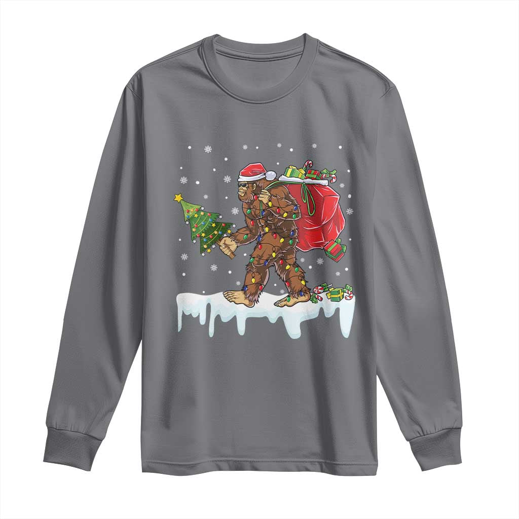 Bigfoot Christmas Tree Lights Long Sleeve Shirt Believe Xmas Sasquatch Lovers Funny TS10 Charcoal Print Your Wear