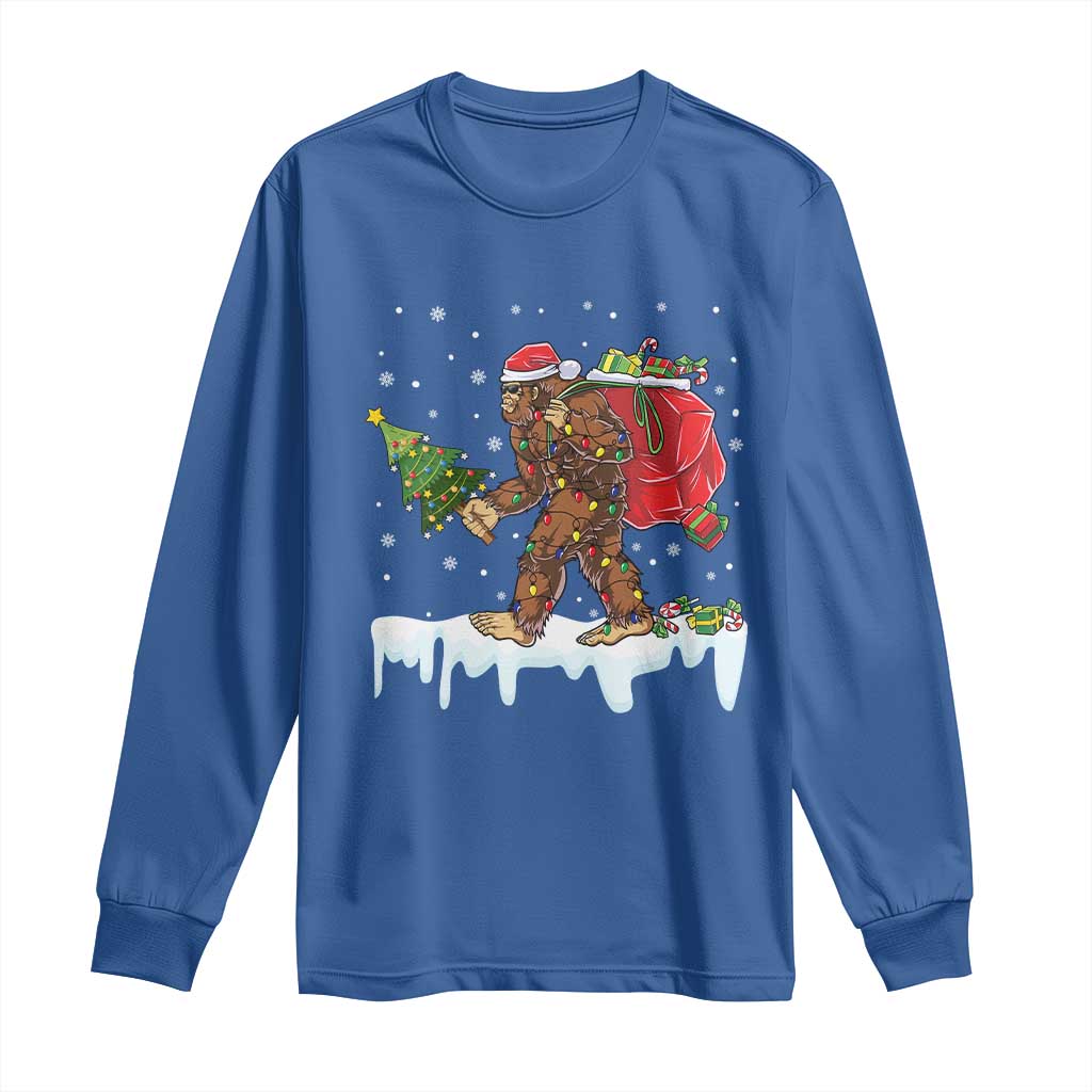 Bigfoot Christmas Tree Lights Long Sleeve Shirt Believe Xmas Sasquatch Lovers Funny TS10 Royal Blue Print Your Wear