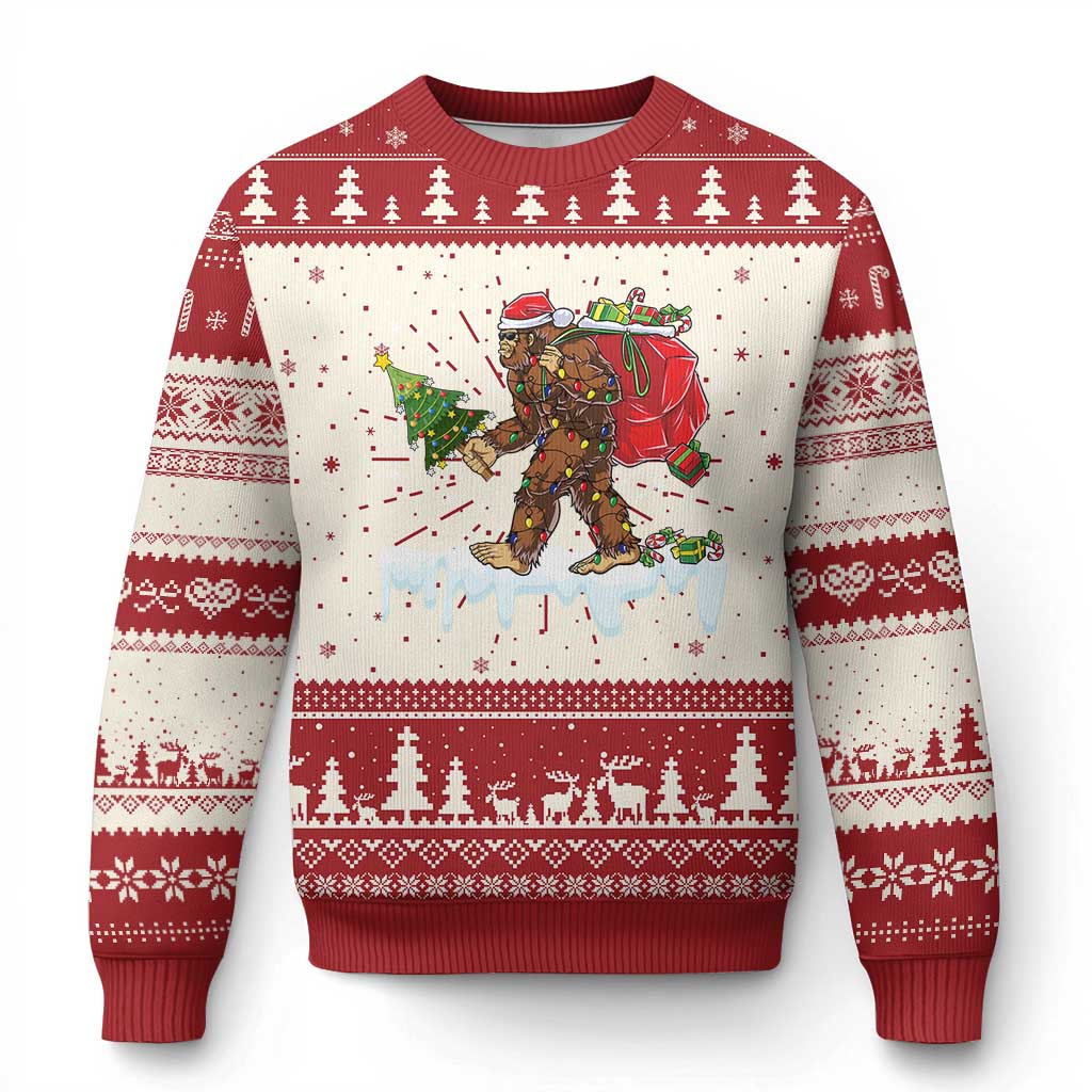Bigfoot Christmas Tree Lights Ugly Christmas Sweater Believe Xmas Sasquatch Lovers Funny TS10 Red Print Your Wear