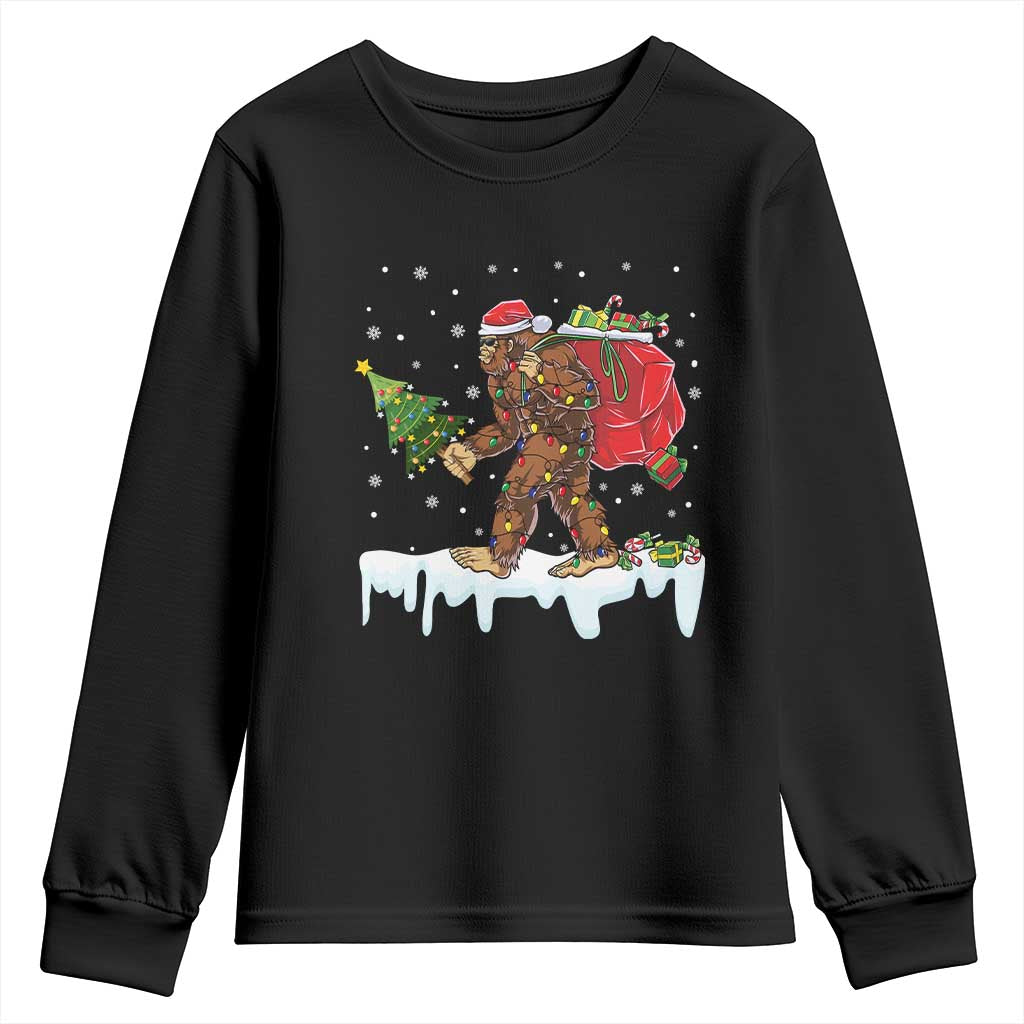 Bigfoot Christmas Tree Lights Youth Sweatshirt Believe Xmas Sasquatch Lovers Funny TS10 Black Print Your Wear