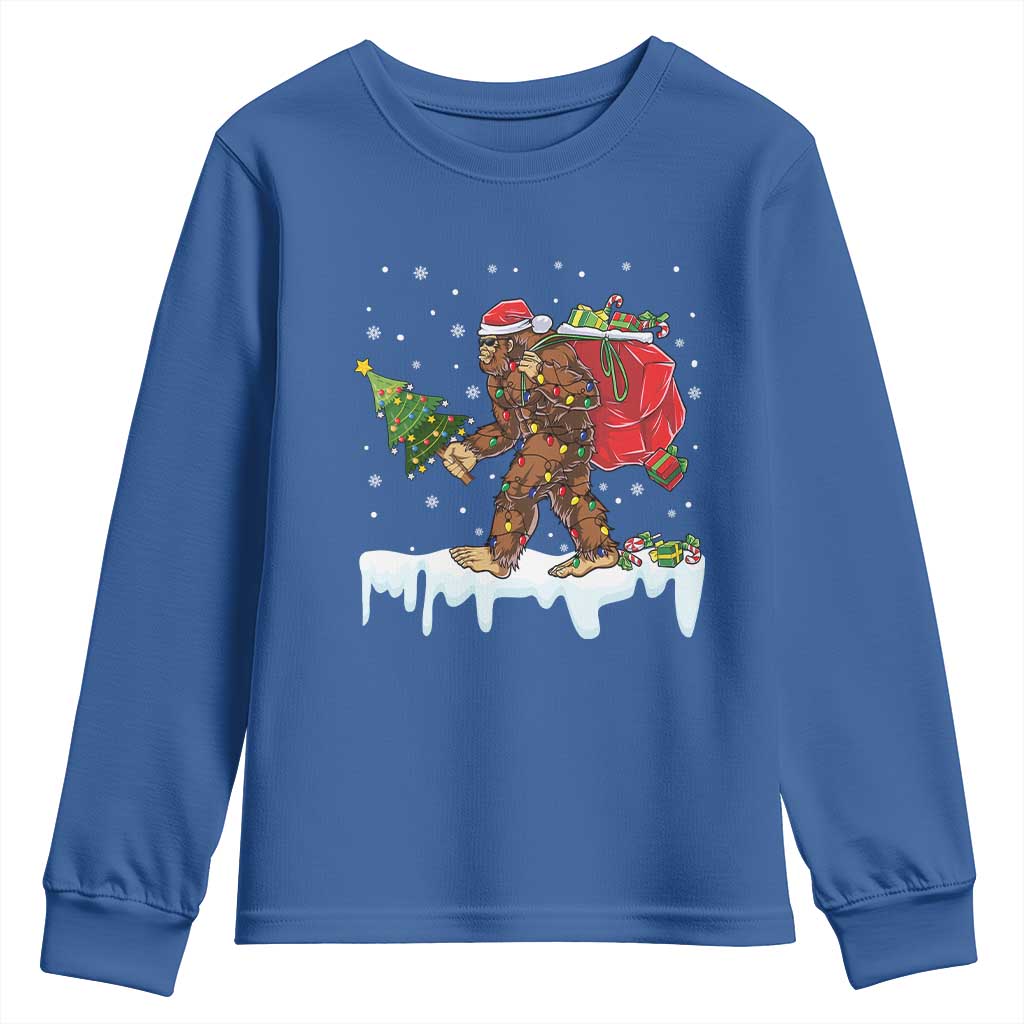 Bigfoot Christmas Tree Lights Youth Sweatshirt Believe Xmas Sasquatch Lovers Funny TS10 Royal Blue Print Your Wear