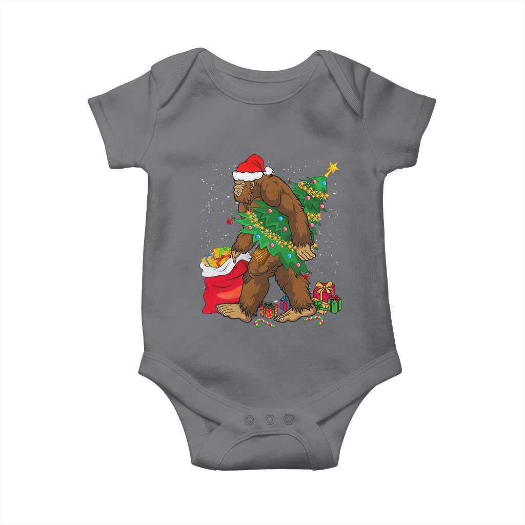 Bigfoot Christmas Baby Onesie Believe Sasquatch Lovers Xmas Tree Lights TS10 Charcoal Print Your Wear