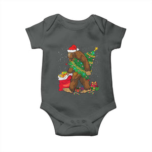 Bigfoot Christmas Baby Onesie Believe Sasquatch Lovers Xmas Tree Lights TS10 Dark Heather Print Your Wear