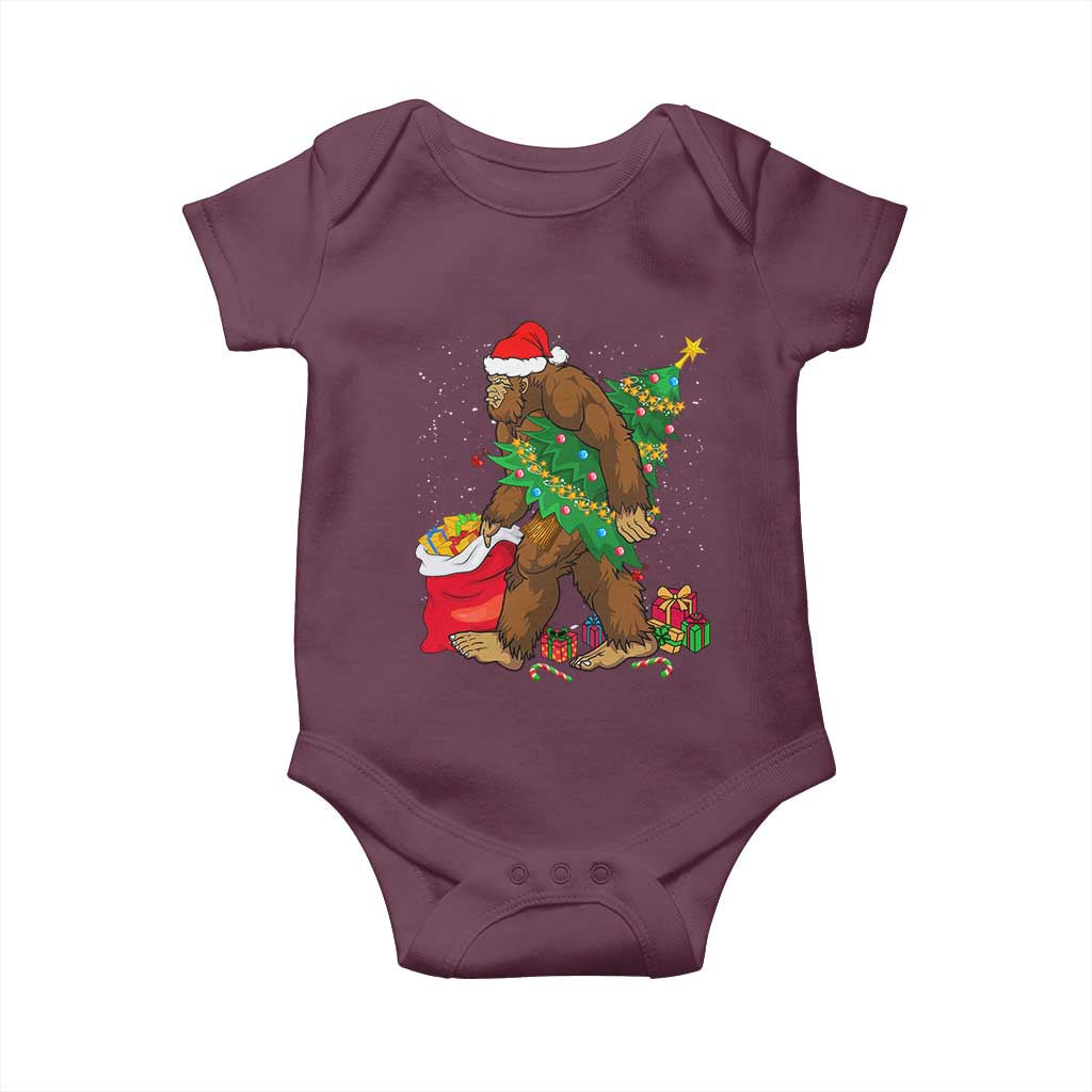 Bigfoot Christmas Baby Onesie Believe Sasquatch Lovers Xmas Tree Lights TS10 Maroon Print Your Wear
