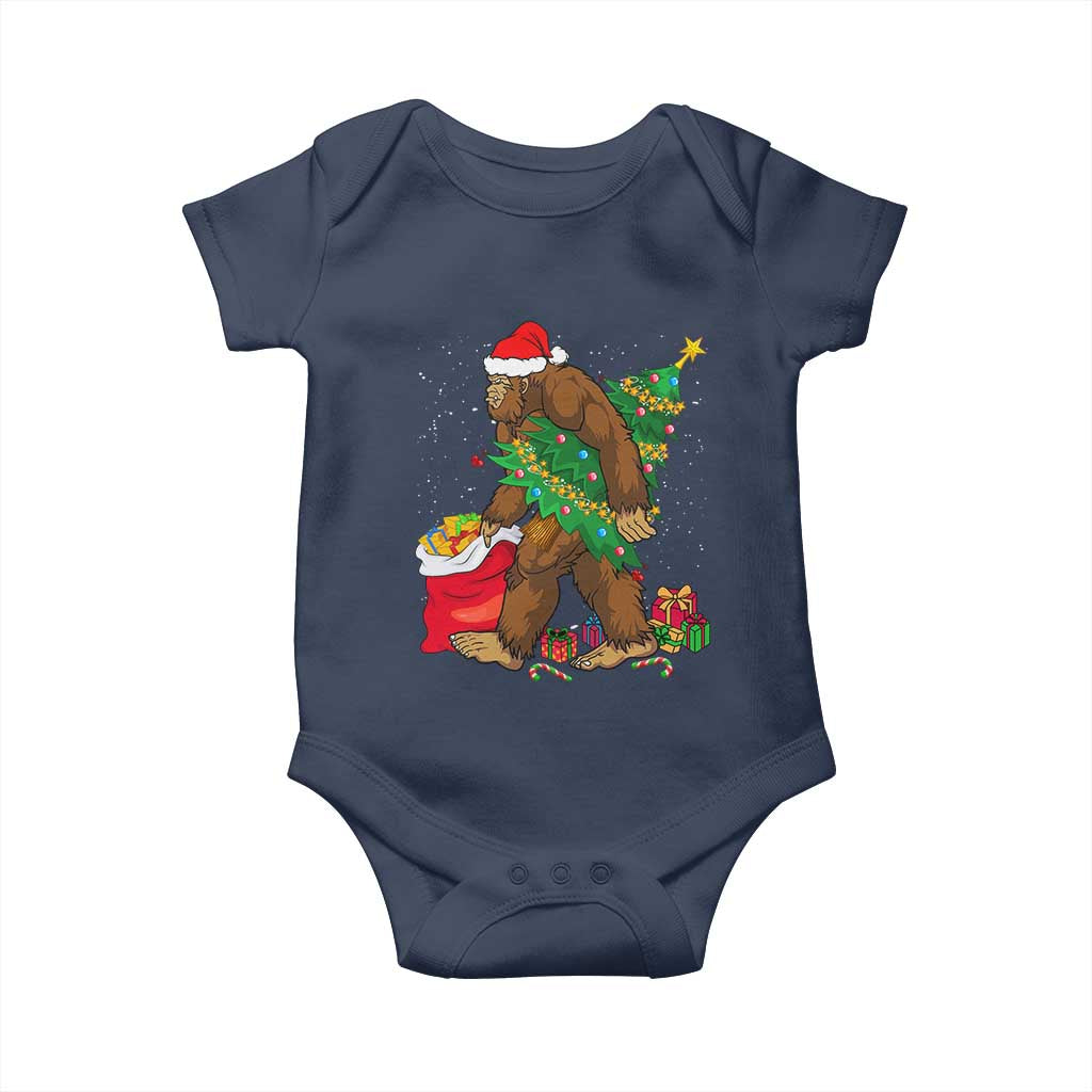 Bigfoot Christmas Baby Onesie Believe Sasquatch Lovers Xmas Tree Lights TS10 Navy Print Your Wear