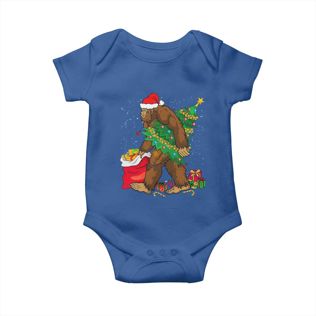 Bigfoot Christmas Baby Onesie Believe Sasquatch Lovers Xmas Tree Lights TS10 Royal Blue Print Your Wear