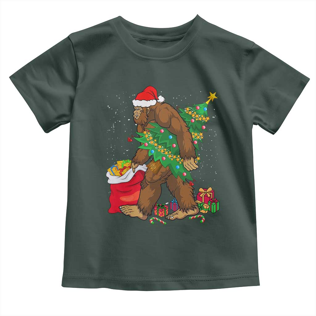 Bigfoot Christmas Baby Shirt Believe Sasquatch Lovers Xmas Tree Lights TS10 Dark Forest Green Print Your Wear