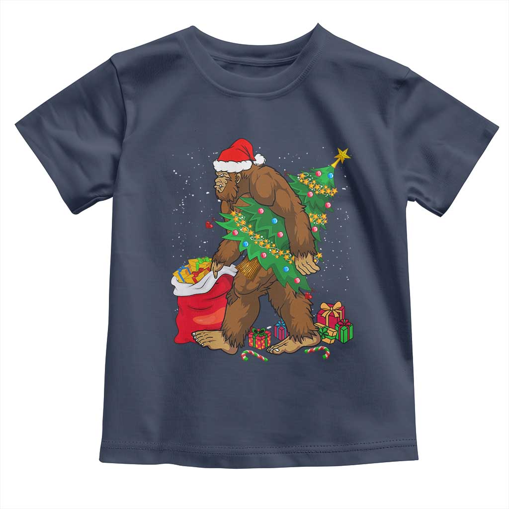 Bigfoot Christmas Baby Shirt Believe Sasquatch Lovers Xmas Tree Lights TS10 Navy Print Your Wear