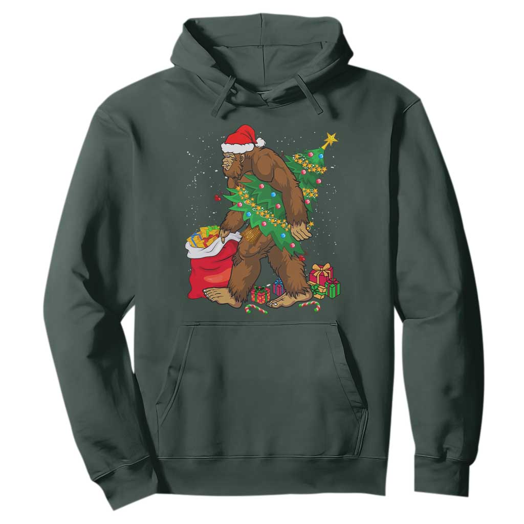 Bigfoot Christmas Hoodie Believe Sasquatch Lovers Xmas Tree Lights TS10 Dark Forest Green Print Your Wear