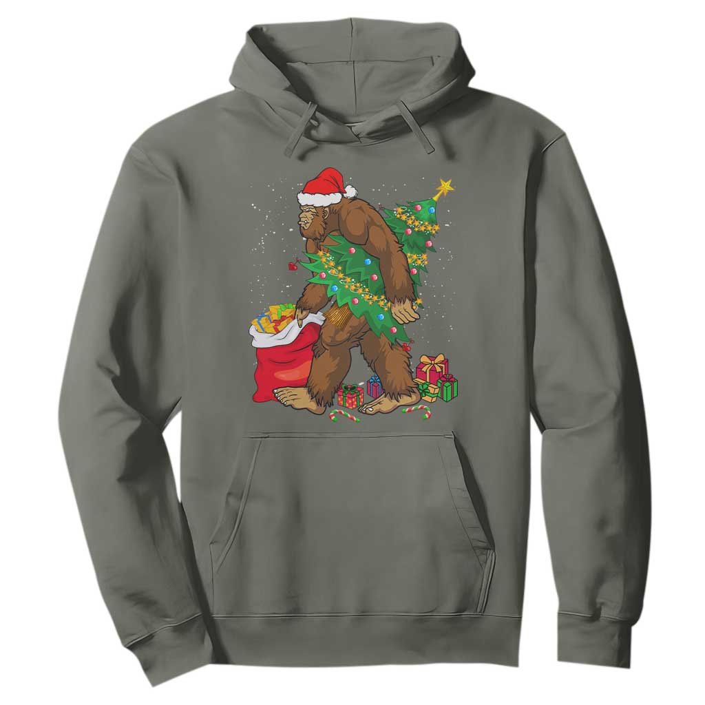 Bigfoot Christmas Hoodie Believe Sasquatch Lovers Xmas Tree Lights TS10 Military Green Print Your Wear