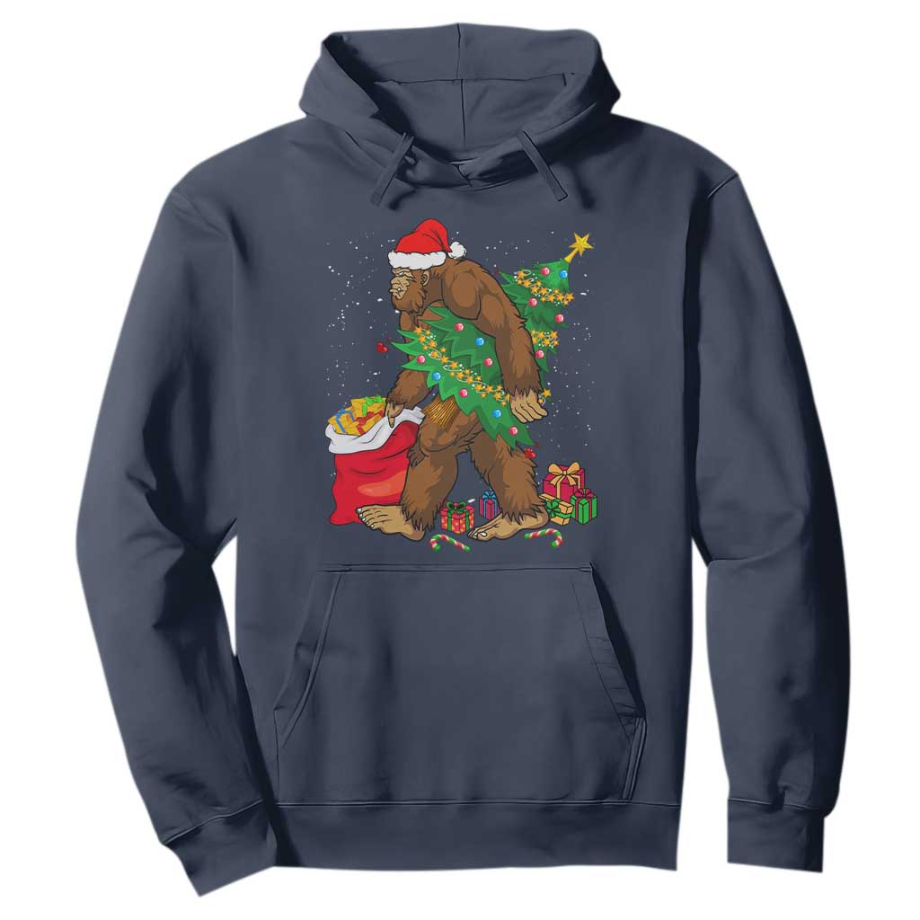 Bigfoot Christmas Hoodie Believe Sasquatch Lovers Xmas Tree Lights TS10 Navy Print Your Wear