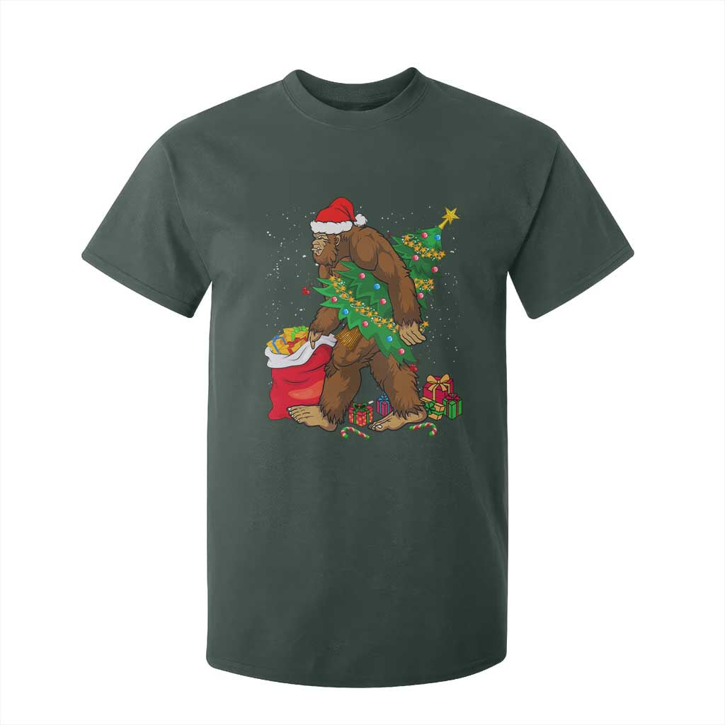 Bigfoot Christmas T Shirt For Kid Believe Sasquatch Lovers Xmas Tree Lights TS10 Dark Forest Green Print Your Wear