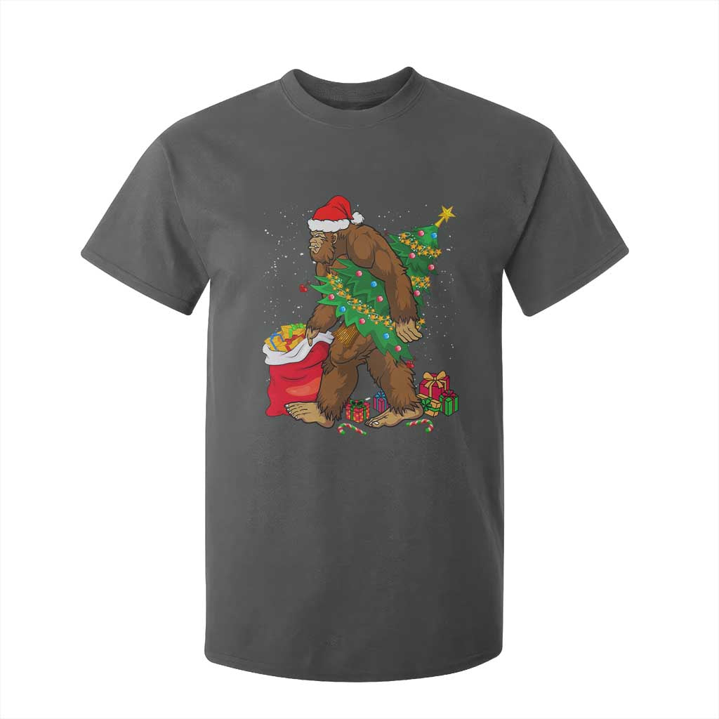 Bigfoot Christmas T Shirt For Kid Believe Sasquatch Lovers Xmas Tree Lights TS10 Dark Heather Print Your Wear