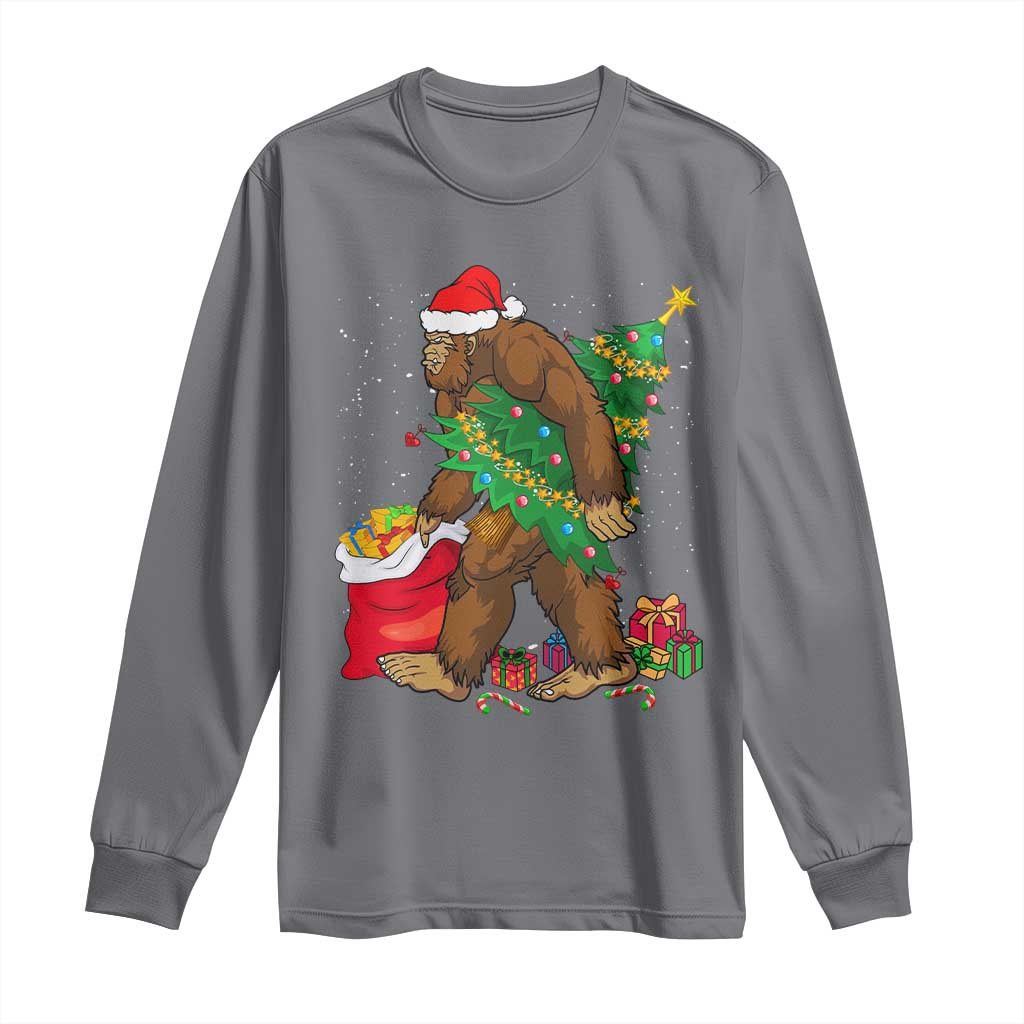 Bigfoot Christmas Long Sleeve Shirt Believe Sasquatch Lovers Xmas Tree Lights TS10 Charcoal Print Your Wear