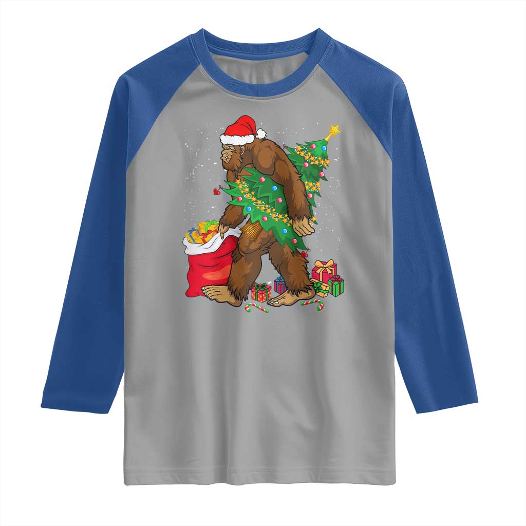 Bigfoot Christmas Raglan Shirt Believe Sasquatch Lovers Xmas Tree Lights TS10 Sport Gray Royal Print Your Wear