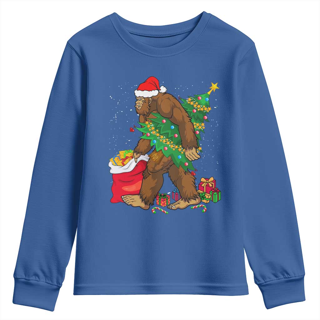 Bigfoot Christmas Youth Sweatshirt Believe Sasquatch Lovers Xmas Tree Lights TS10 Royal Blue Print Your Wear