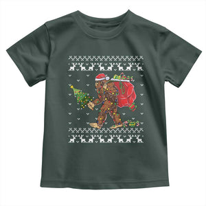 Funny Bigfoot Christmas Baby Shirt Believe Bigfoot Santa Hat Sasquatch Loves Rock On TS10 Dark Forest Green Print Your Wear