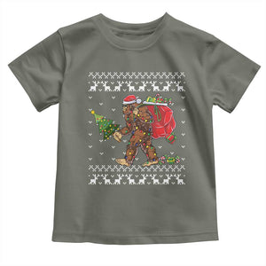 Funny Bigfoot Christmas Baby Shirt Believe Bigfoot Santa Hat Sasquatch Loves Rock On TS10 Military Green Print Your Wear