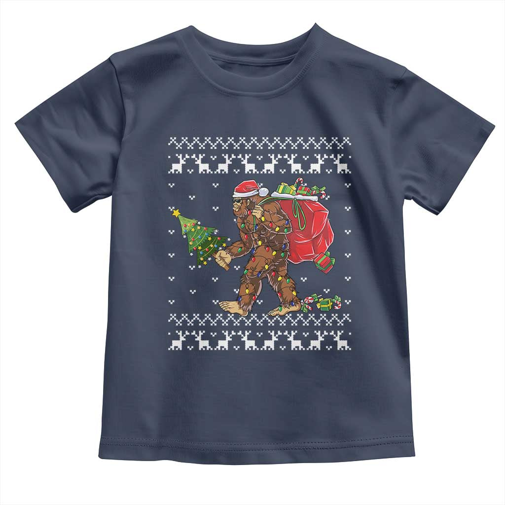 Funny Bigfoot Christmas Baby Shirt Believe Bigfoot Santa Hat Sasquatch Loves Rock On TS10 Navy Print Your Wear
