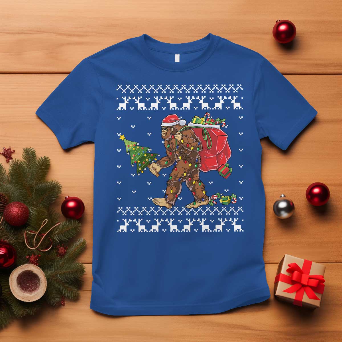 Funny Bigfoot Christmas T Shirt Believe Bigfoot Santa Hat Sasquatch Loves Rock On TS10 Royal Blue Print Your Wear