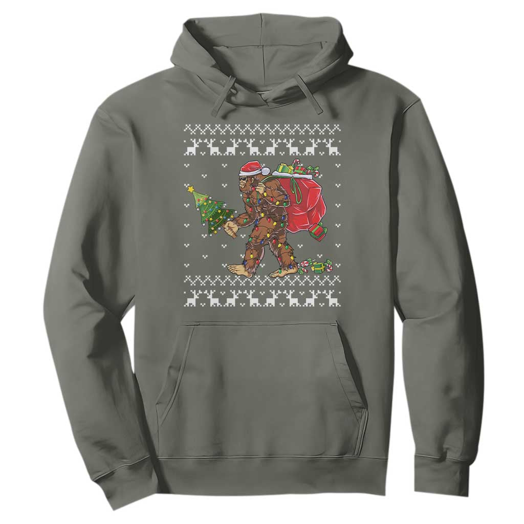 Funny Bigfoot Christmas Hoodie Believe Bigfoot Santa Hat Sasquatch Loves Rock On TS10 Military Green Print Your Wear