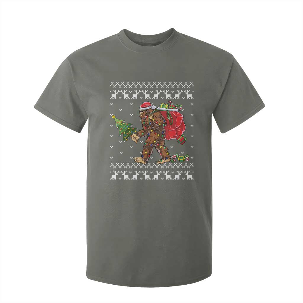 Funny Bigfoot Christmas T Shirt For Kid Believe Bigfoot Santa Hat Sasquatch Loves Rock On TS10 Military Green Print Your Wear