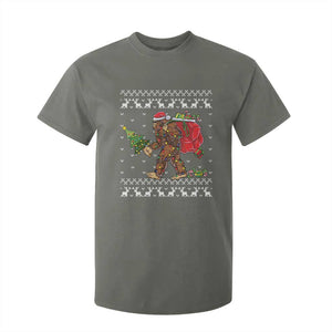 Funny Bigfoot Christmas T Shirt For Kid Believe Bigfoot Santa Hat Sasquatch Loves Rock On TS10 Military Green Print Your Wear