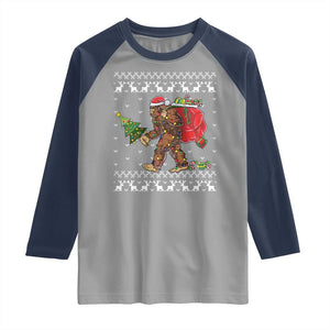 Funny Bigfoot Christmas Raglan Shirt Believe Bigfoot Santa Hat Sasquatch Loves Rock On TS10 Sport Gray Navy Print Your Wear