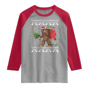 Funny Bigfoot Christmas Raglan Shirt Believe Bigfoot Santa Hat Sasquatch Loves Rock On TS10 Sport Gray Red Print Your Wear
