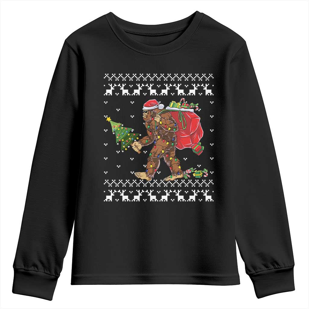 Funny Bigfoot Christmas Youth Sweatshirt Believe Bigfoot Santa Hat Sasquatch Loves Rock On TS10 Black Print Your Wear