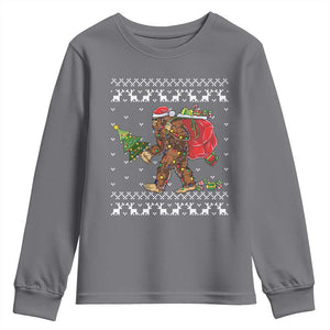 Funny Bigfoot Christmas Youth Sweatshirt Believe Bigfoot Santa Hat Sasquatch Loves Rock On TS10 Charcoal Print Your Wear