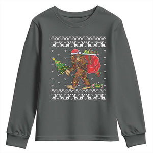 Funny Bigfoot Christmas Youth Sweatshirt Believe Bigfoot Santa Hat Sasquatch Loves Rock On TS10 Dark Heather Print Your Wear