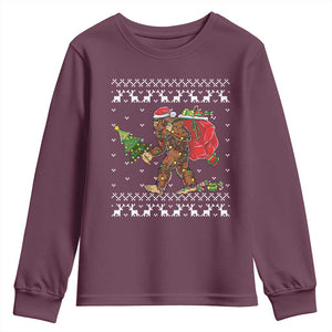 Funny Bigfoot Christmas Youth Sweatshirt Believe Bigfoot Santa Hat Sasquatch Loves Rock On TS10 Maroon Print Your Wear
