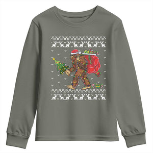 Funny Bigfoot Christmas Youth Sweatshirt Believe Bigfoot Santa Hat Sasquatch Loves Rock On TS10 Military Green Print Your Wear