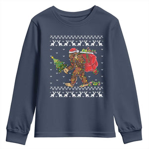 Funny Bigfoot Christmas Youth Sweatshirt Believe Bigfoot Santa Hat Sasquatch Loves Rock On TS10 Navy Print Your Wear
