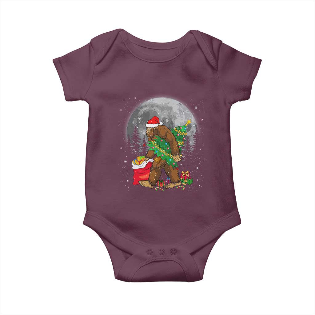 Bigfoot Christmas Tree Lights Baby Onesie Believe Xmas Sasquatch Lovers Ugly Gift TS10 Maroon Print Your Wear