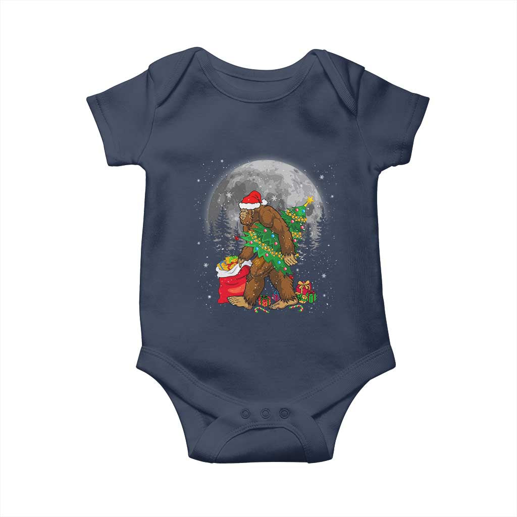 Bigfoot Christmas Tree Lights Baby Onesie Believe Xmas Sasquatch Lovers Ugly Gift TS10 Navy Print Your Wear