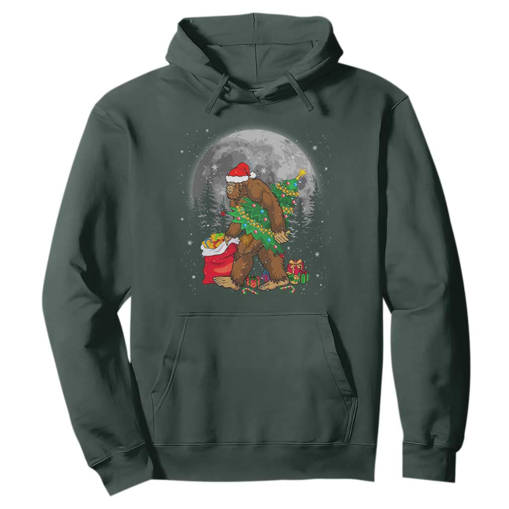Bigfoot Christmas Tree Lights Hoodie Believe Xmas Sasquatch Lovers Ugly Gift TS10 Dark Forest Green Print Your Wear