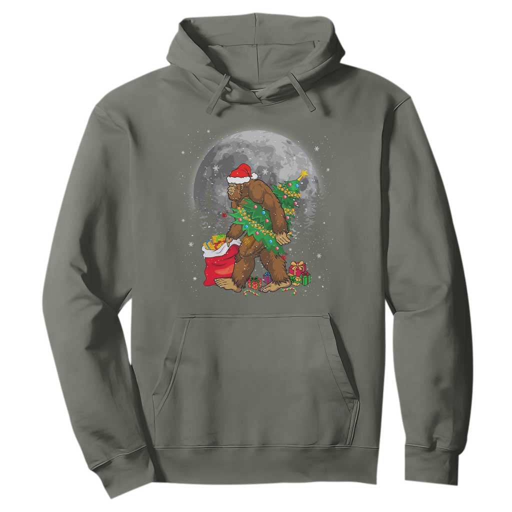 Bigfoot Christmas Tree Lights Hoodie Believe Xmas Sasquatch Lovers Ugly Gift TS10 Military Green Print Your Wear