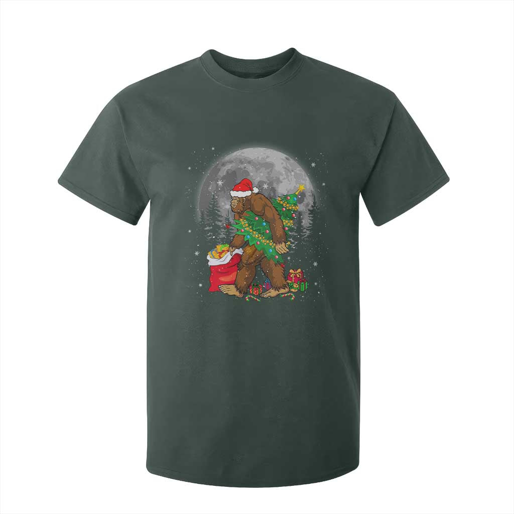 Bigfoot Christmas Tree Lights T Shirt For Kid Believe Xmas Sasquatch Lovers Ugly Gift TS10 Dark Forest Green Print Your Wear