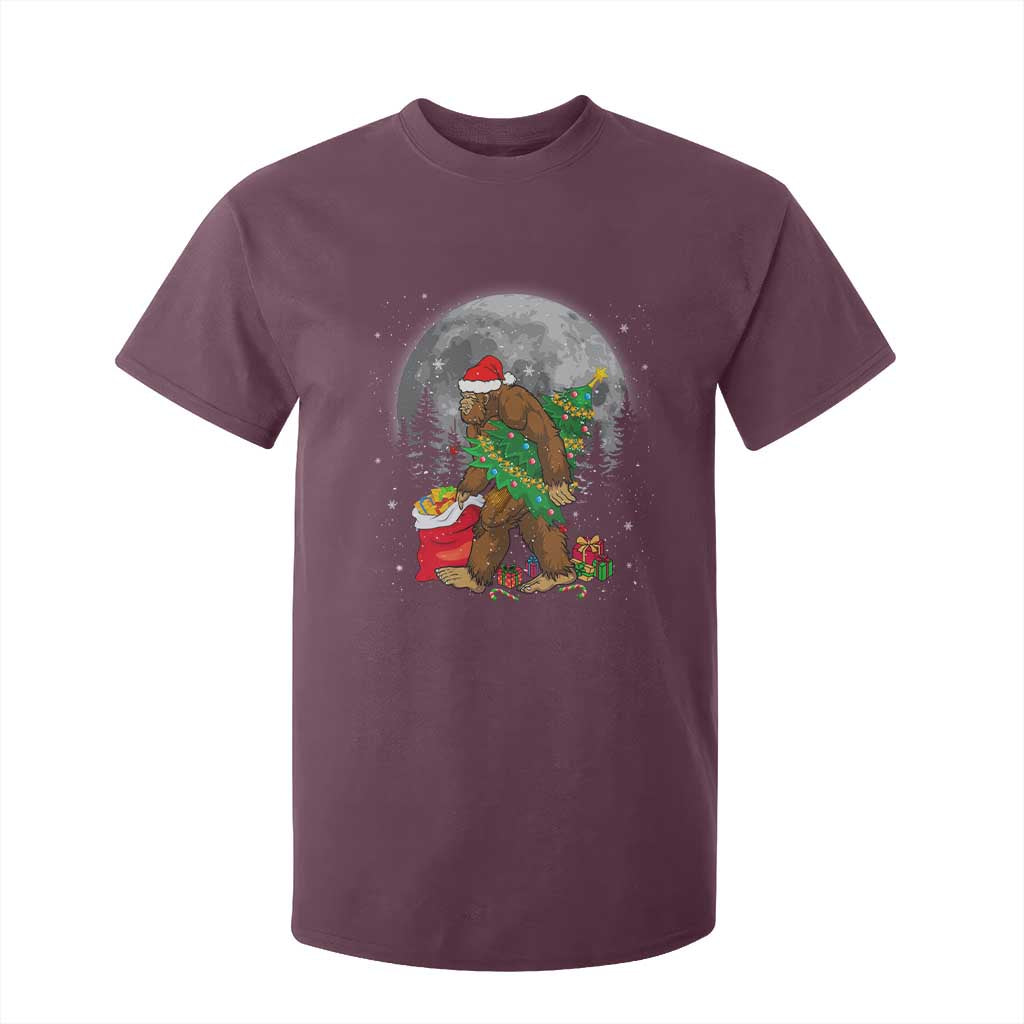 Bigfoot Christmas Tree Lights T Shirt For Kid Believe Xmas Sasquatch Lovers Ugly Gift TS10 Maroon Print Your Wear