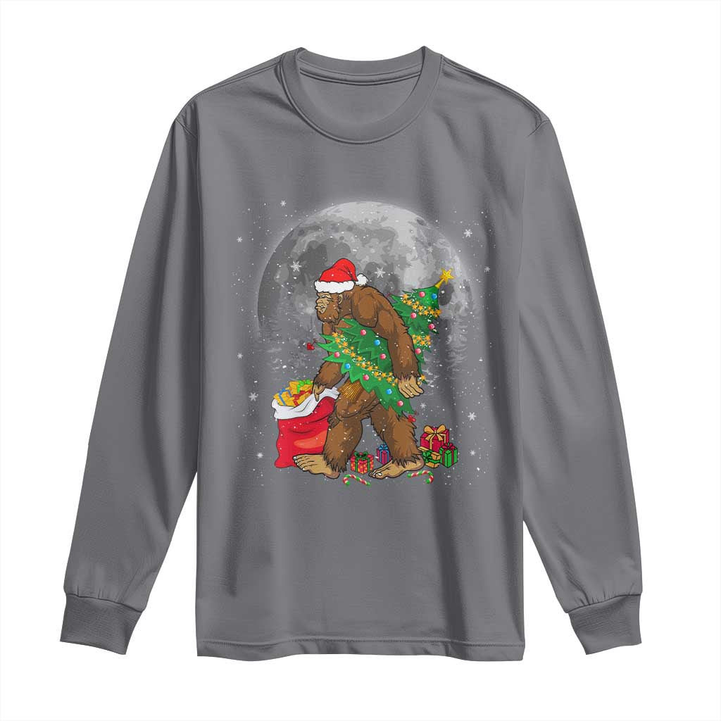 Bigfoot Christmas Tree Lights Long Sleeve Shirt Believe Xmas Sasquatch Lovers Ugly Gift TS10 Charcoal Print Your Wear