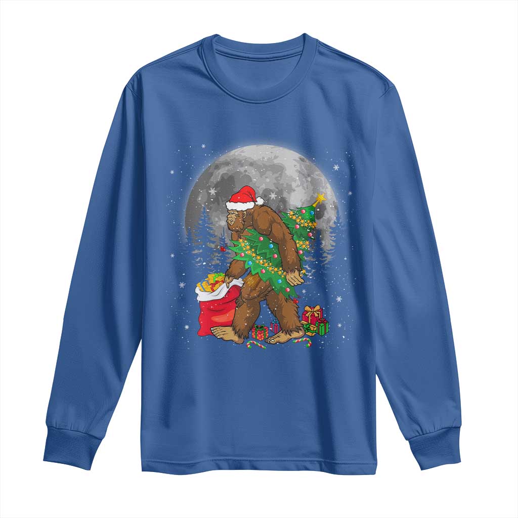 Bigfoot Christmas Tree Lights Long Sleeve Shirt Believe Xmas Sasquatch Lovers Ugly Gift TS10 Royal Blue Print Your Wear