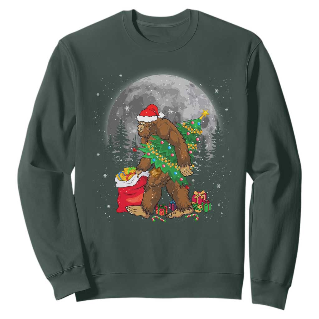 Bigfoot Christmas Tree Lights Sweatshirt Believe Xmas Sasquatch Lovers Ugly Gift TS10 Dark Forest Green Print Your Wear