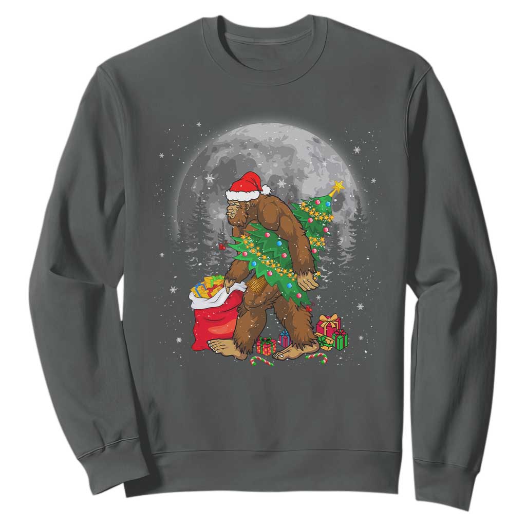 Bigfoot Christmas Tree Lights Sweatshirt Believe Xmas Sasquatch Lovers Ugly Gift TS10 Dark Heather Print Your Wear