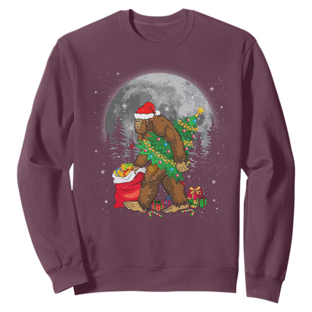 Bigfoot Christmas Tree Lights Sweatshirt Believe Xmas Sasquatch Lovers Ugly Gift TS10 Maroon Print Your Wear